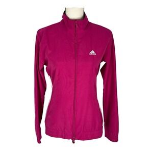 Adidas Women's Sz S Full Zip Track Jacket Windbreaker Coat Pockets Casual Maroon
